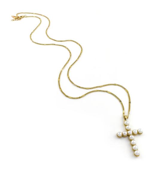 PEARL CROSS GOLD NECKLACE