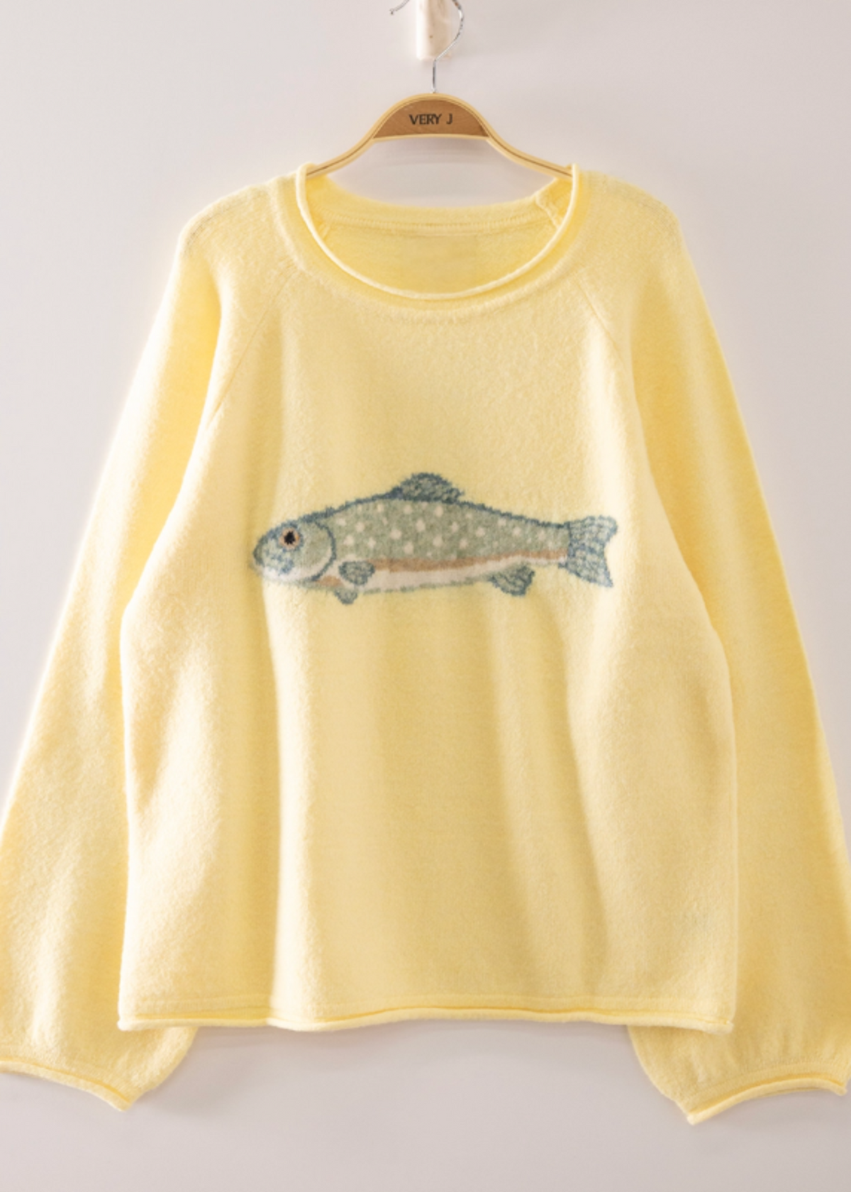 Fish Intarsia Cozy Sweater-LEMON