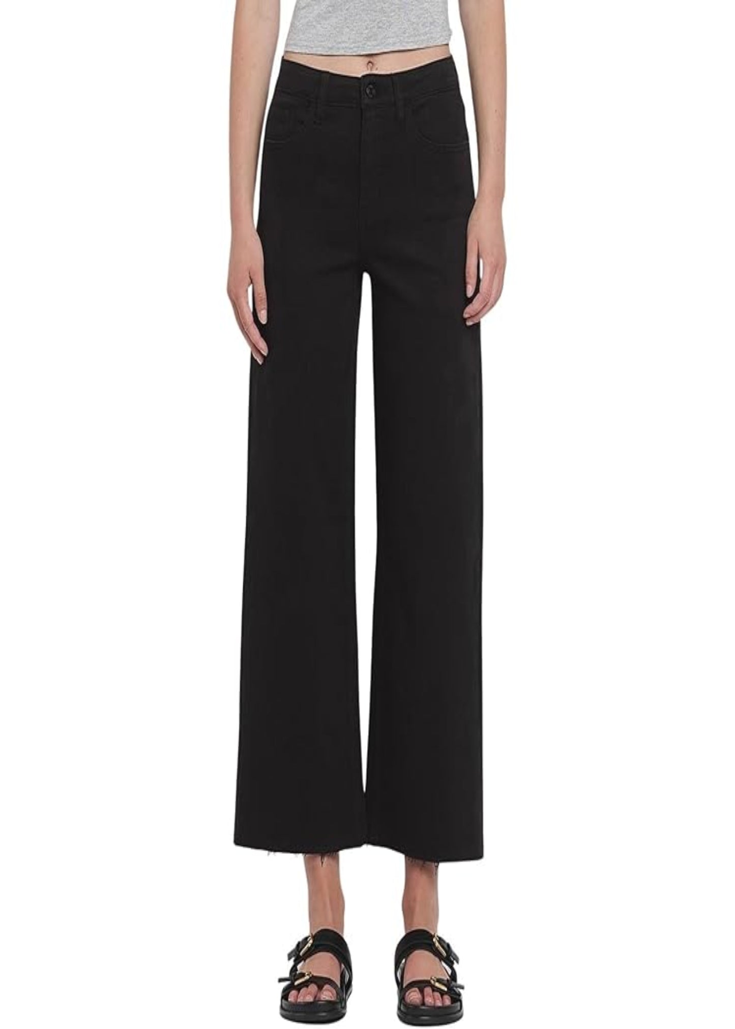 HIGH RISE CROP SLIM WIDE - BLACK