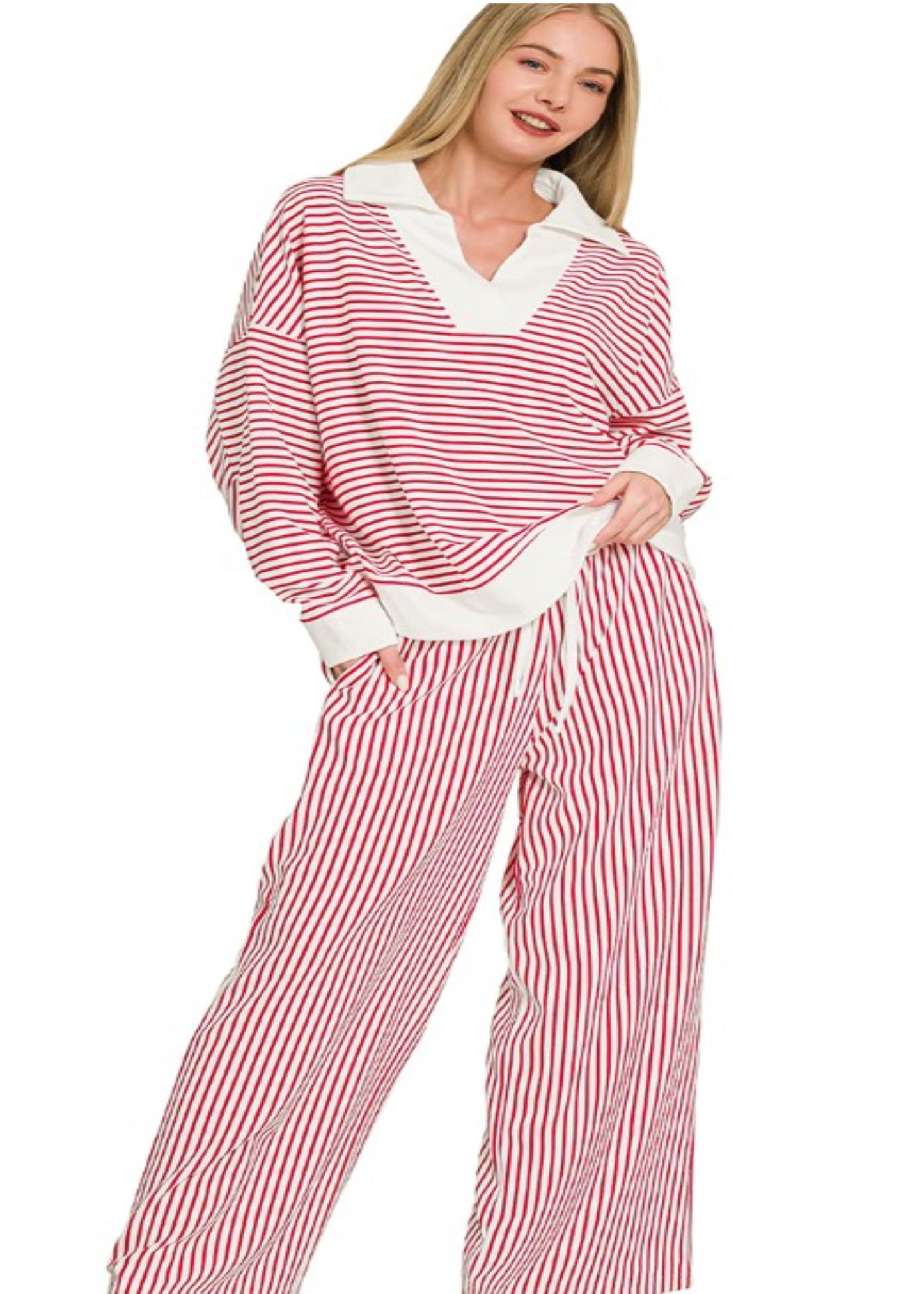ZOEY STRIPED PANTS SET - RUBY