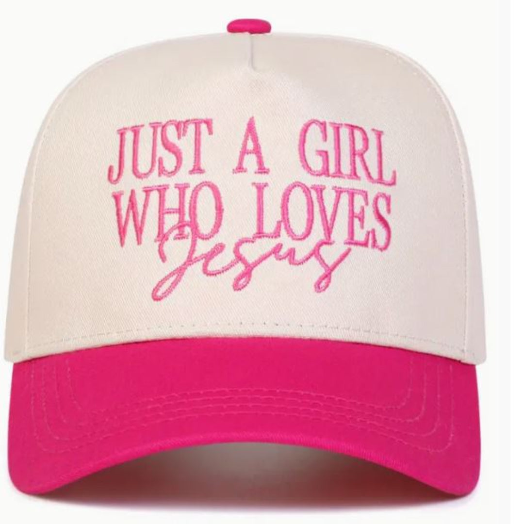 JUST A GIRL WHO LOVES JESUS HAT - ROSEY RED