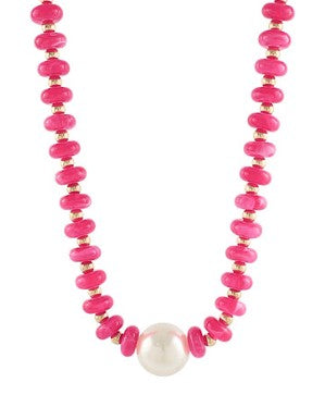 FUCHSIA BEADED PEARL NECKLACE