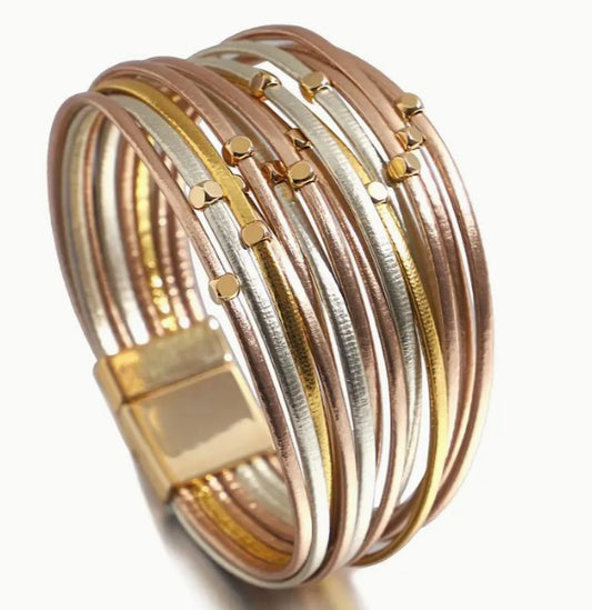 Women's Bohemian Multi-Layer Wrap Cuff Bracelet - Vintage Style TWO-TONED