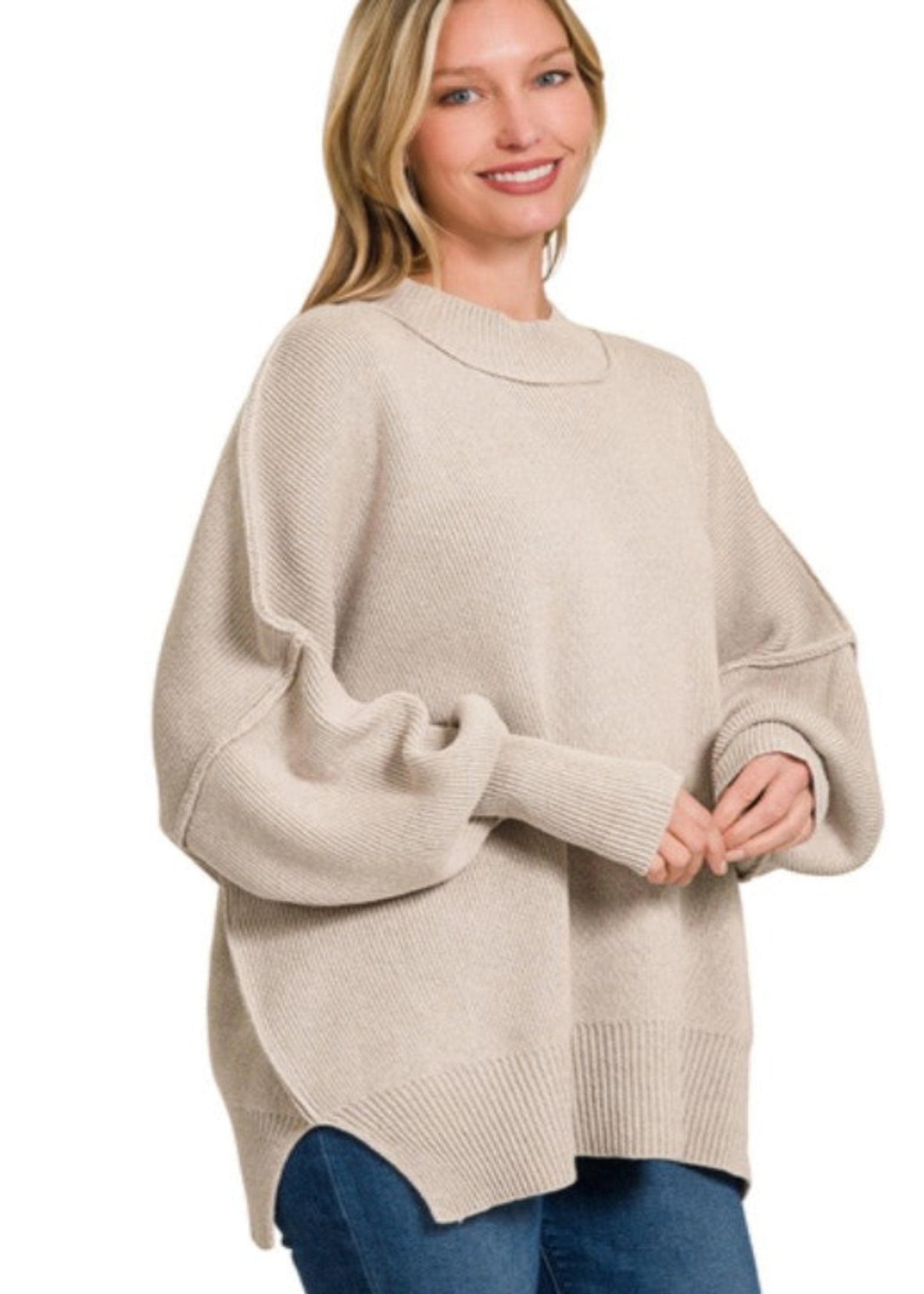 SIDE SLIT OVERSIZED SWEATER - H MOCHA