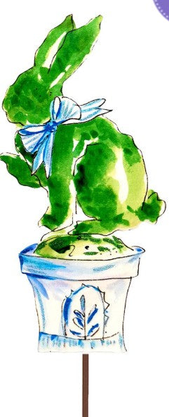 BOXWOOD RABBIT IN BLUE POT - SMALL WITH BLUE RIBBON