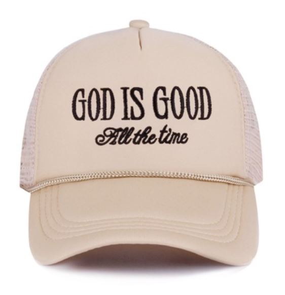 GOD IS GOOD ALL THE TIME MESH TRUCKER CAP - ASH MOCHA