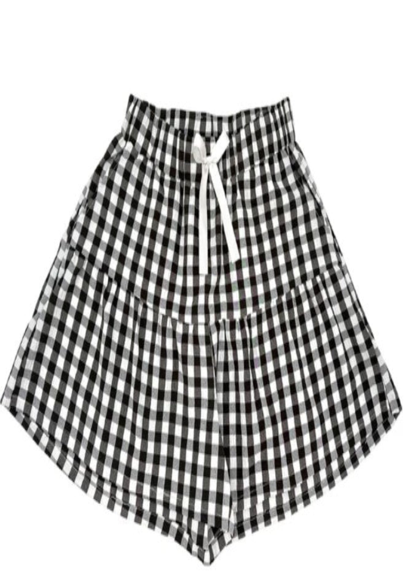 BUTTON BOW GINGHAM SKORT - BLACK