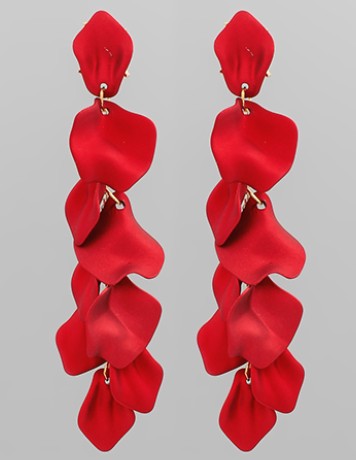 COLOR COATED PETAL FRINGE EARRINGS - RED