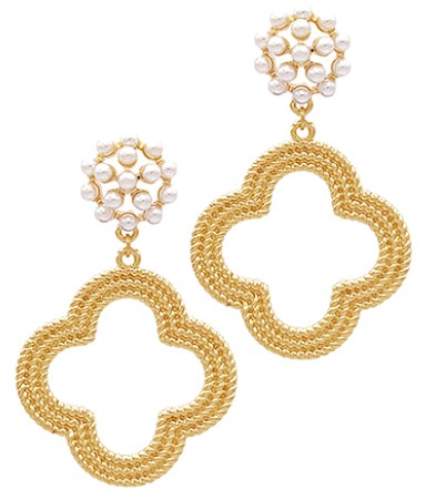 TEXTURE CLOVER DROP EARRINGS - GOLD