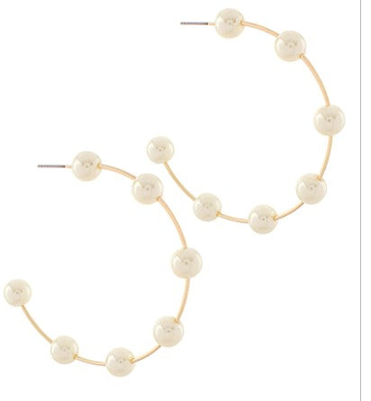 35 MM PEARL STATION HOOPS - GOLD/CREAM
