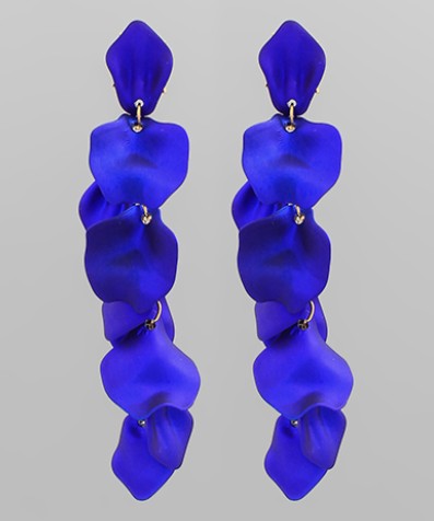 COLOR COATED PETAL FRINGE EARRINGS - ROYAL BLUE