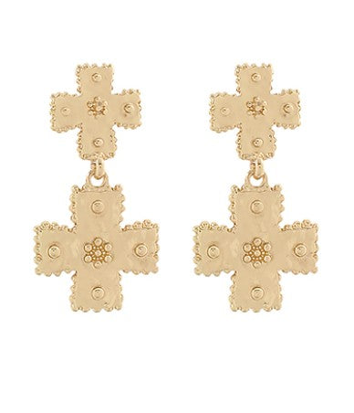 GOLD CROSS DROP EARRINGS