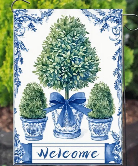 Vintage Blue & White Porcelain Garden Flag