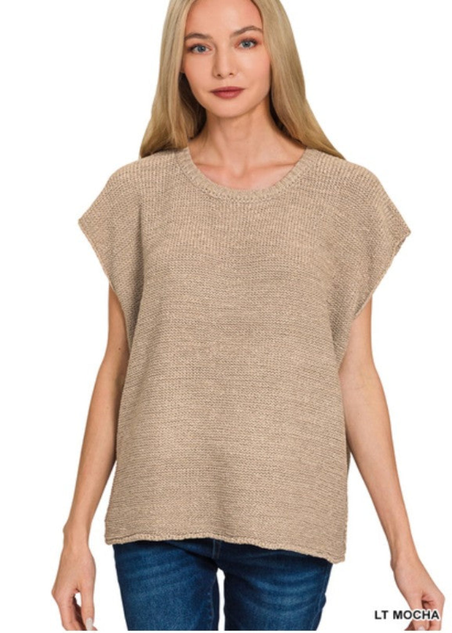 OVERSIZED CREW NECK SWEATER VEST - LIGHT MOCHA