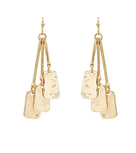 Fringe & Hammered Organic Square Earrings-GOLD