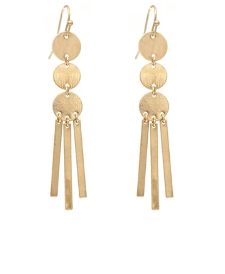 SCRATCHED METAL 3 DISK & BAR EARRINGS-GOLD