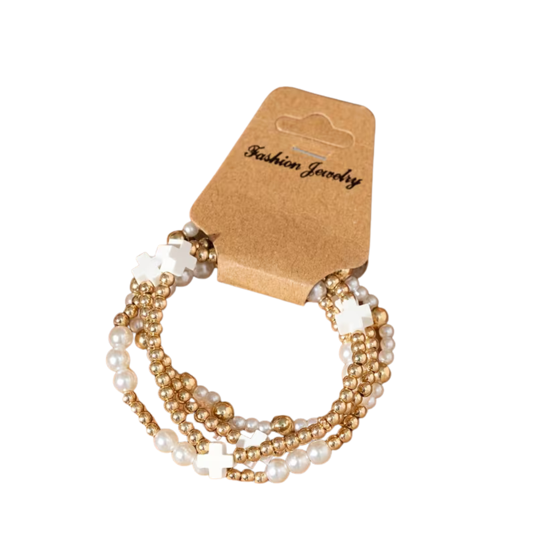 BOHO CHIC BRACELET 4 PIECE SET - WHITE CROSS