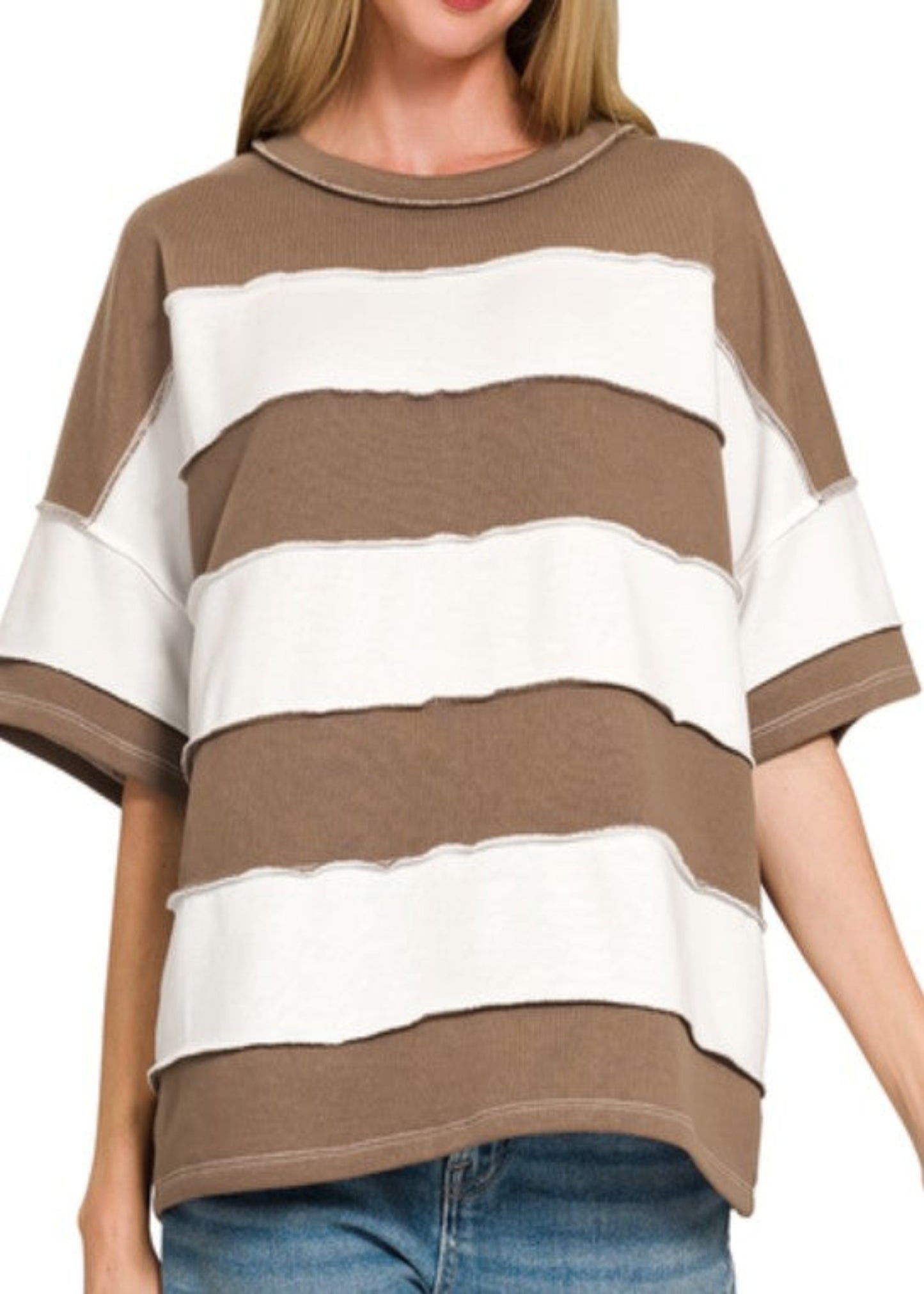 AMELIA STRIPPED TOP - MOCHA