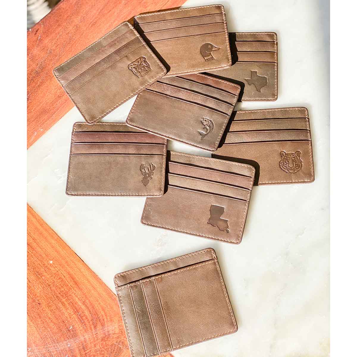 Deer Leather Embossed Slim Wallet Dark Brown 3.5x4