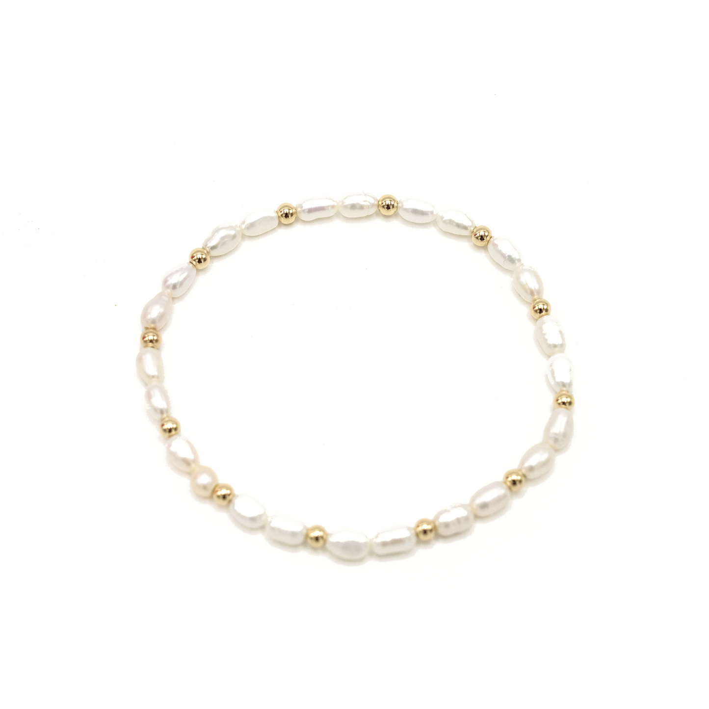 Petite Patterned Rice Pearl Bracelet with 3mm 14k Gold-Filled Beads
