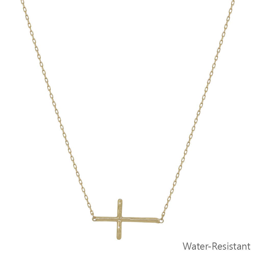 Gold Chain with Gold Sideway Cross 16"-18" Necklace