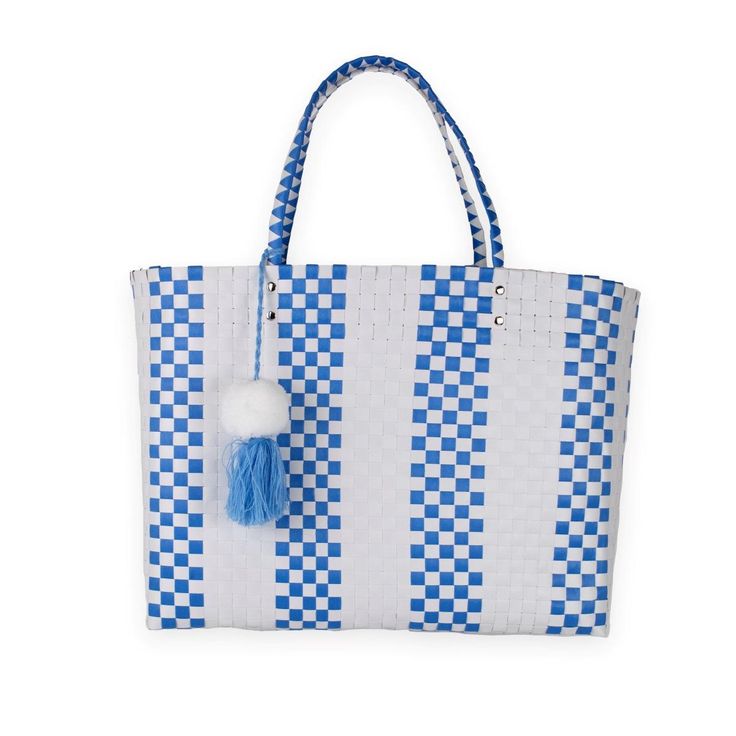 Lindsay Woven Tote Blue/White