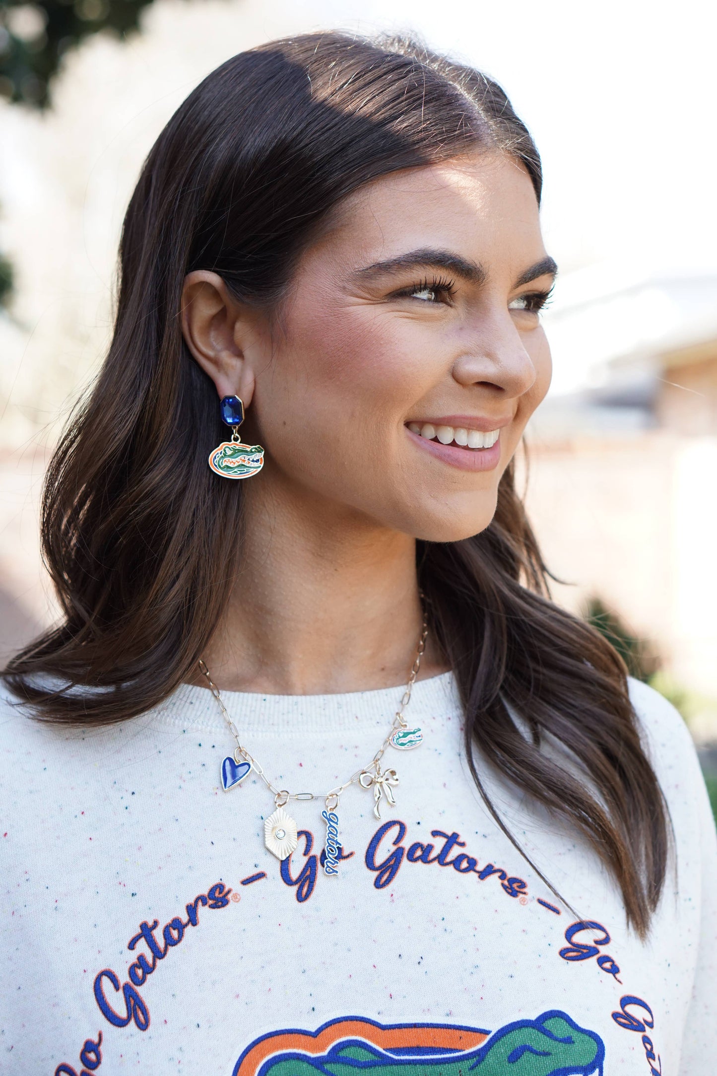 Florida Gators Rhinestone Enamel Logo Earrings in Shiny Gold