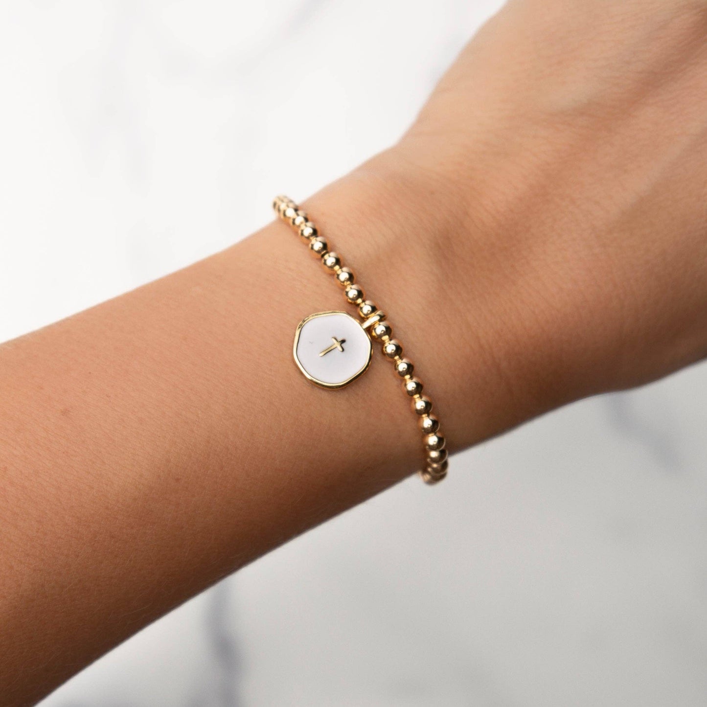 Faith Over Fear Cross Charm Bracelet-White Enamel