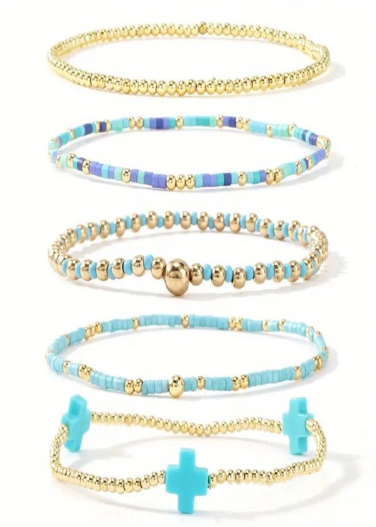 5pc Set Bohemian Beaded Bracelet-Turquoise