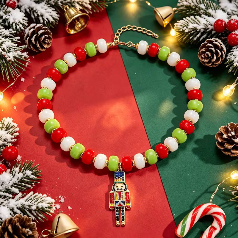 CHRISTMAS BEAD CHOKER - RED/YELLOW NUTCRACKER