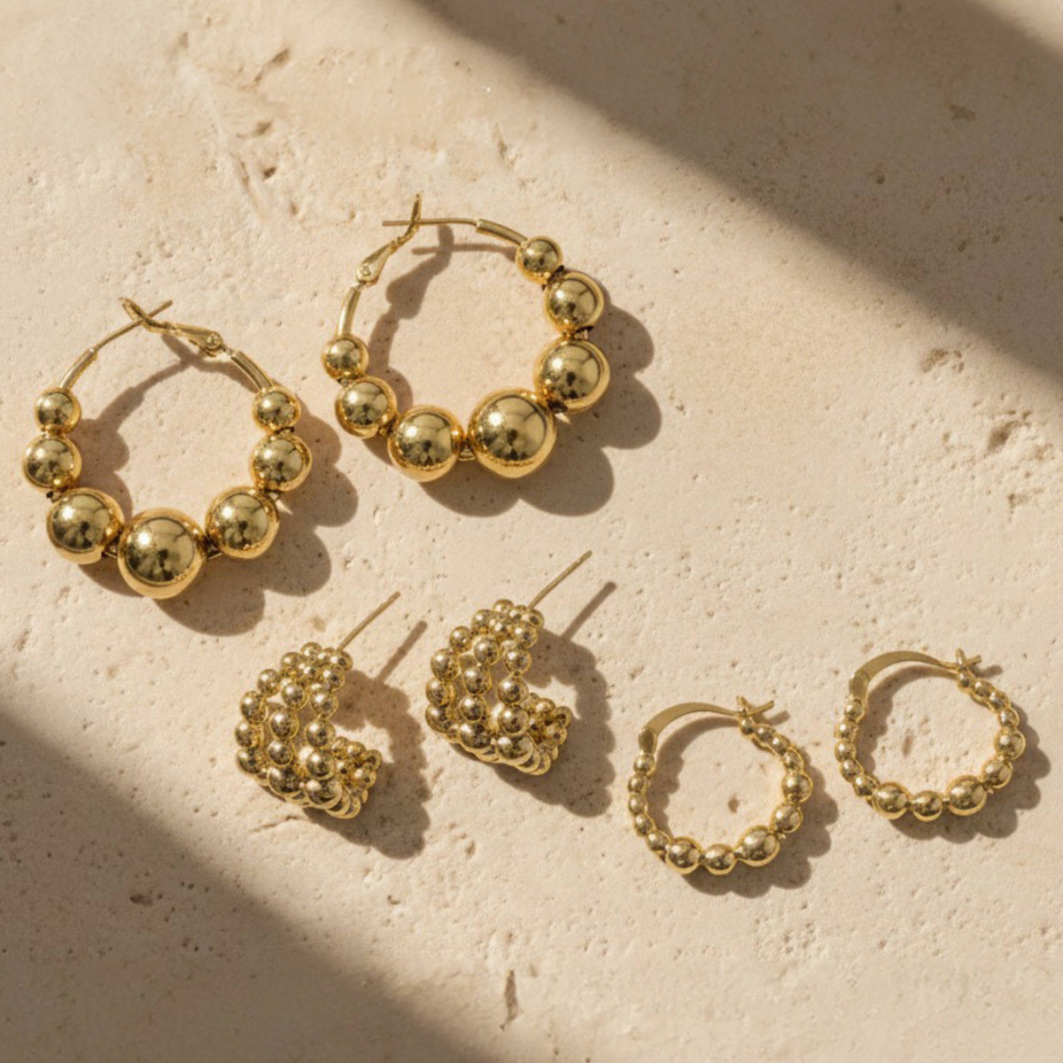 Tarnish Resistant Gold Plated Large Beaded Hoop Earrings