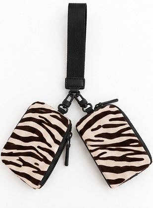 Zebra Striped Dual Pouch Wristlet
