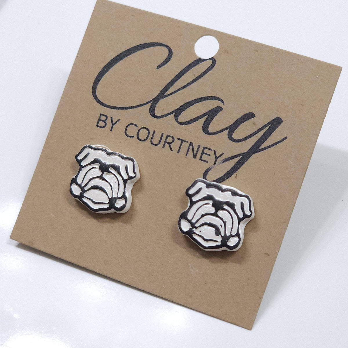 White and Gold Bulldog Earrings