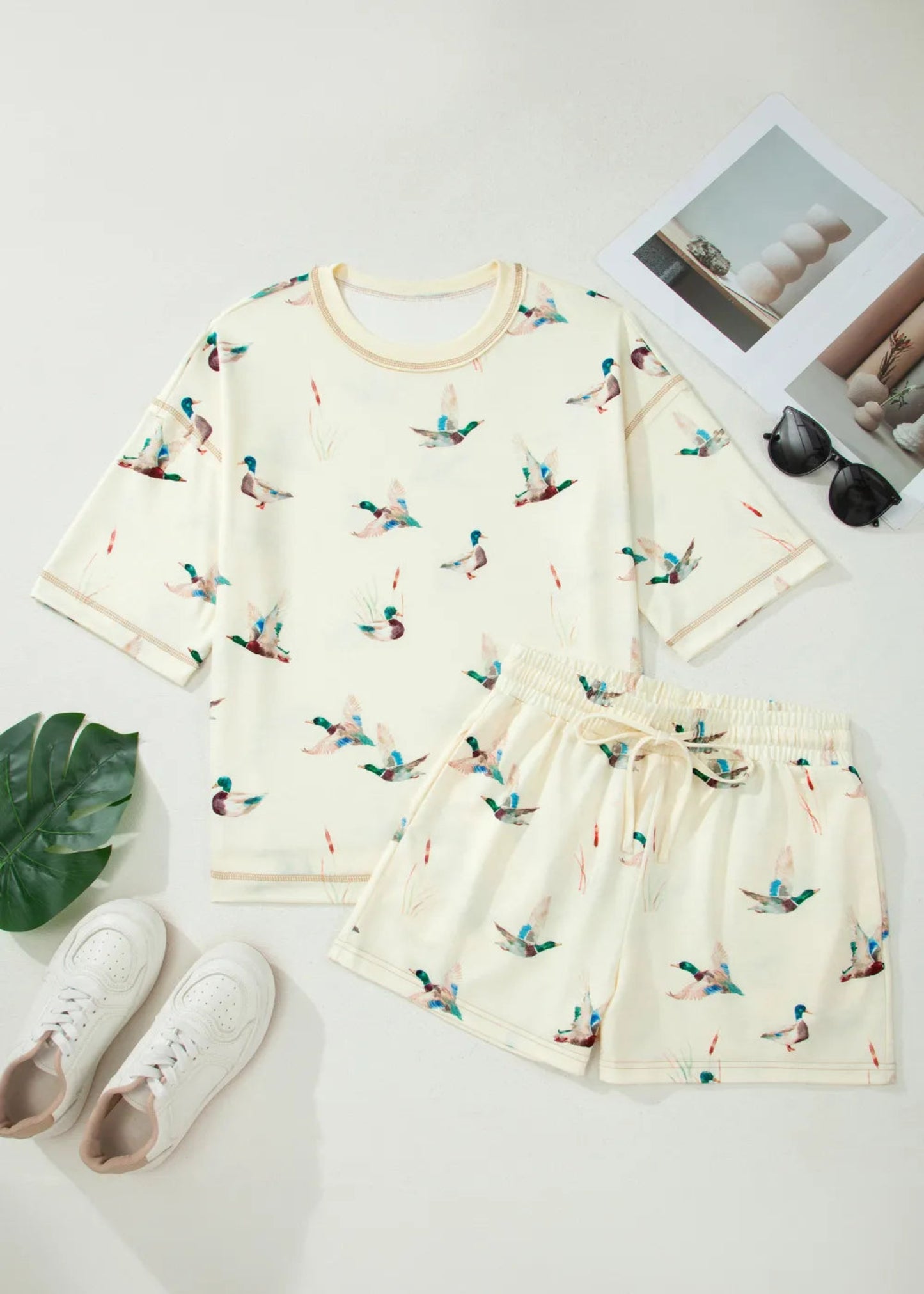 MALLARD DUCK PRINT OVERSIZED SHORTS SET