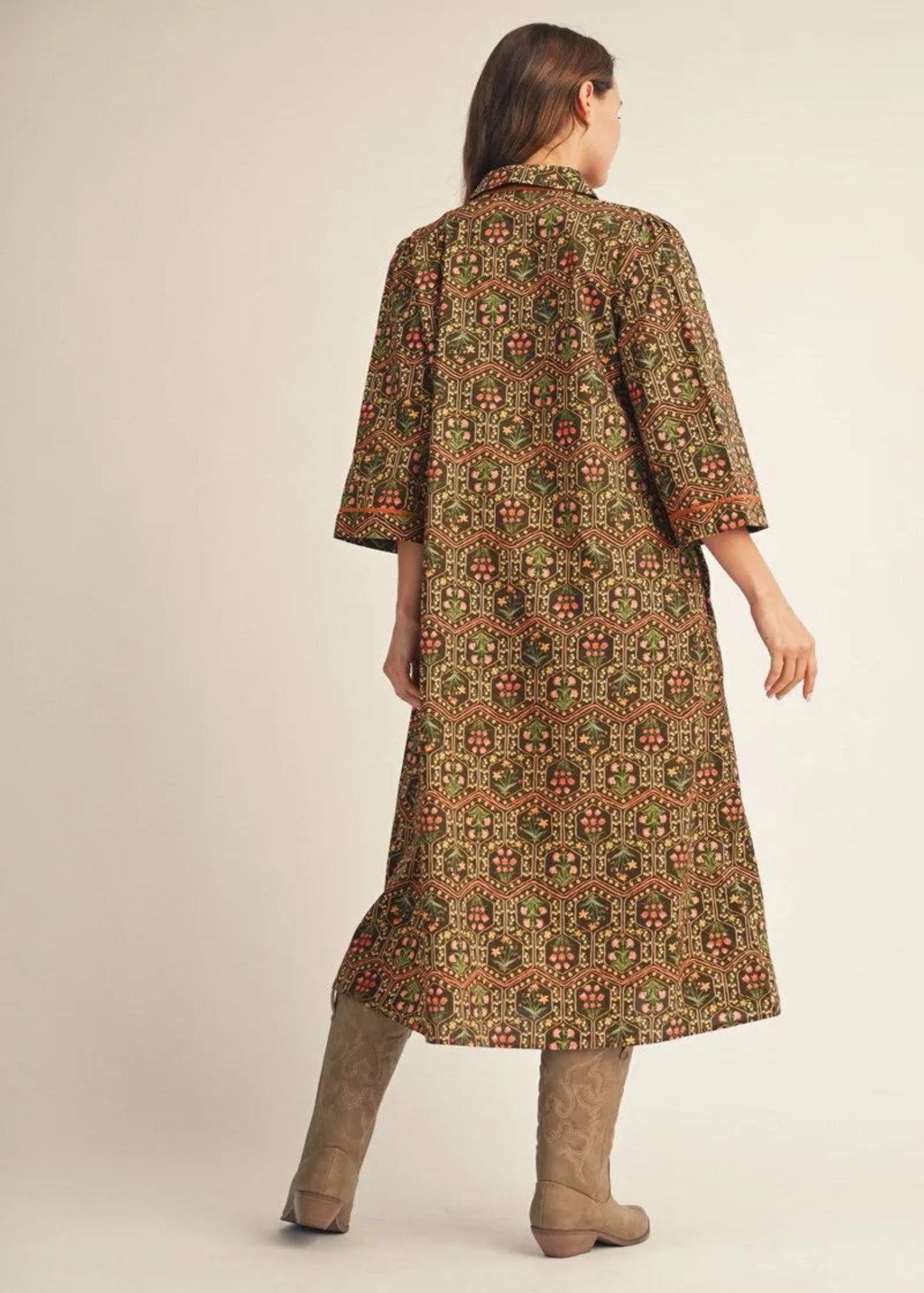 SIENNA DRESS - OLIVE/TOFFEE
