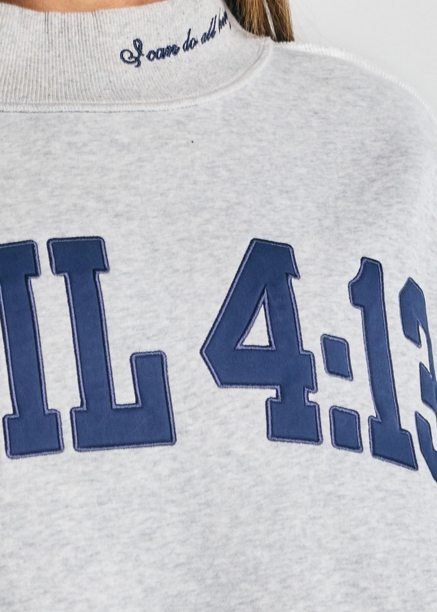 PHILIPIANS 4:13 EMBROIDERED MOCKNECK SWEATSHIRT - HEATHER GREY