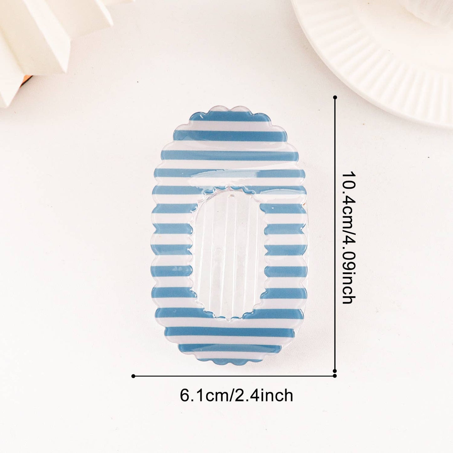 STRIPED OVAL HAIR CLIP - SKY BLUE