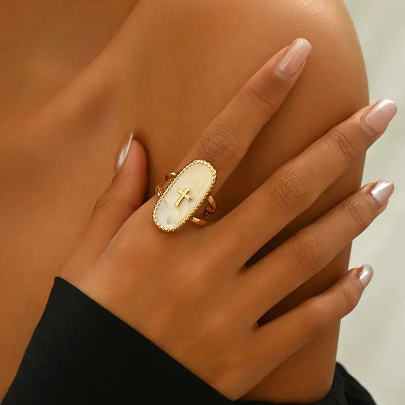 ELEGANT SIMPLE OVAL CROSS RING - 7