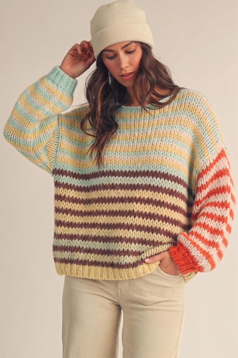 KAELYN SOFT KNIT SWEATER-MULTI STRIPE