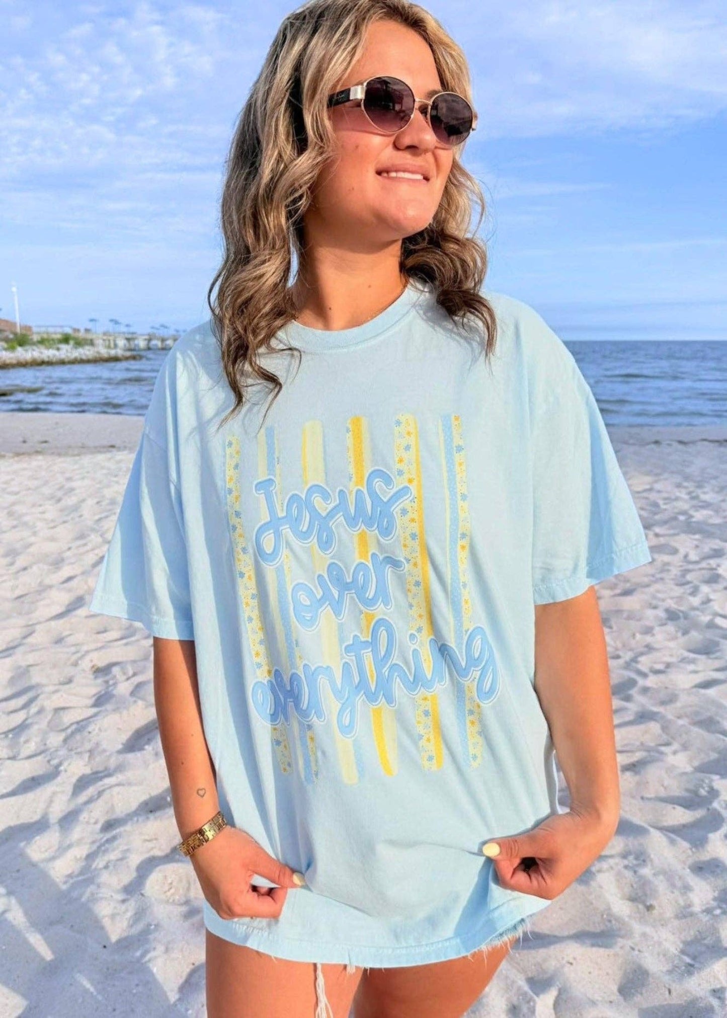Jesus Over Everything Yellow Stripe T-shirt