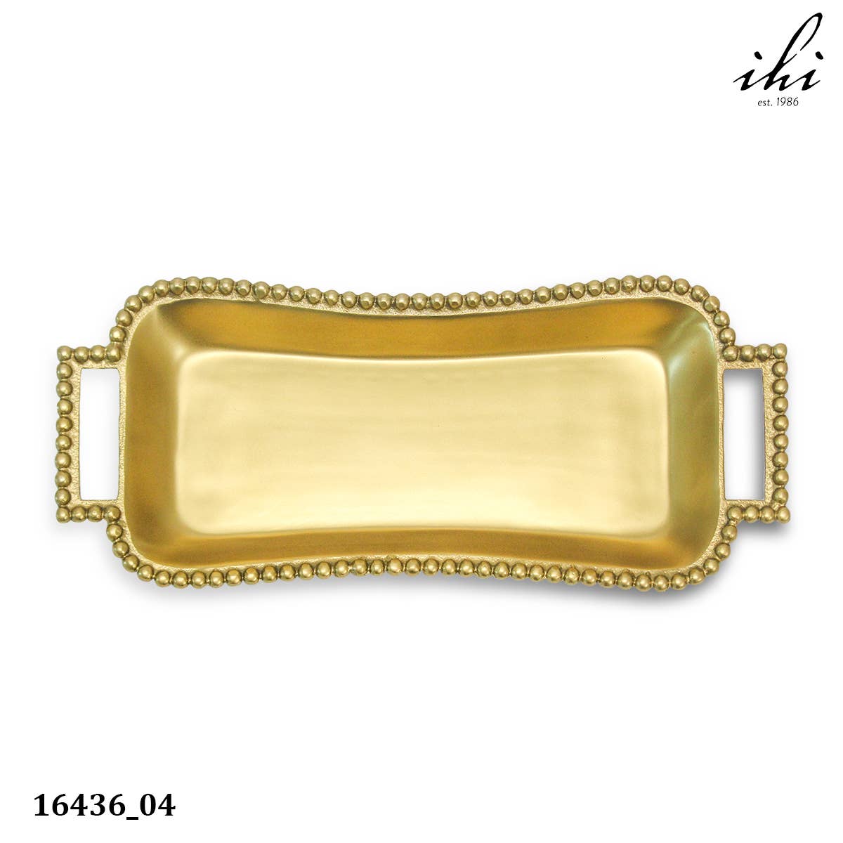 GOLD BEADED HANDLE ROUNDED RECTANGLE TRAY