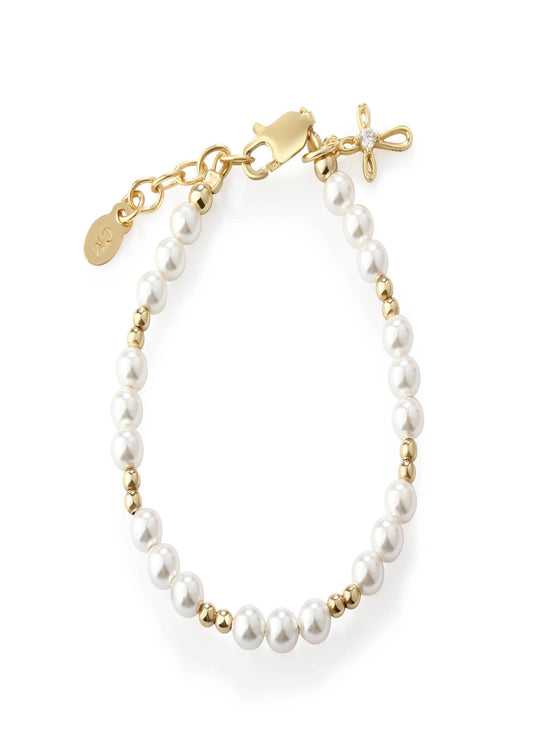 14K Gold-Plated Baby Cross Bracelet - Baptism Communion Gift Mae