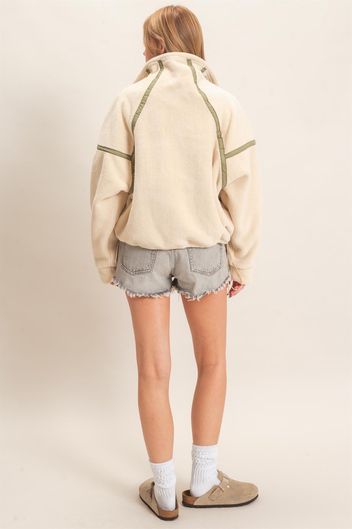 HALF ZIP FLEECE PULLOVER - LIGHT BEIGE