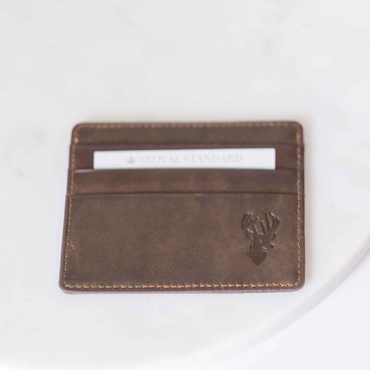 Deer Leather Embossed Slim Wallet Dark Brown 3.5x4