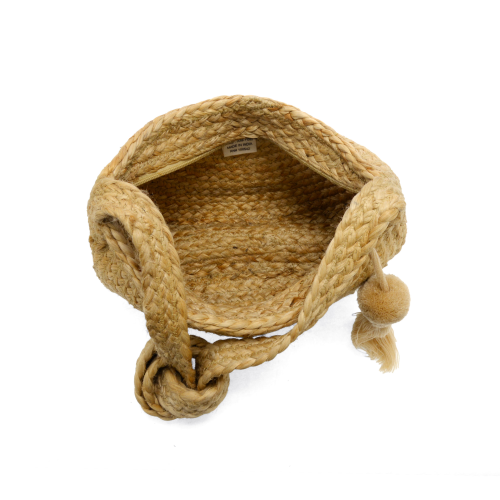 Natural Orion Crescent Shoulder Jute Bag w/ Tassel