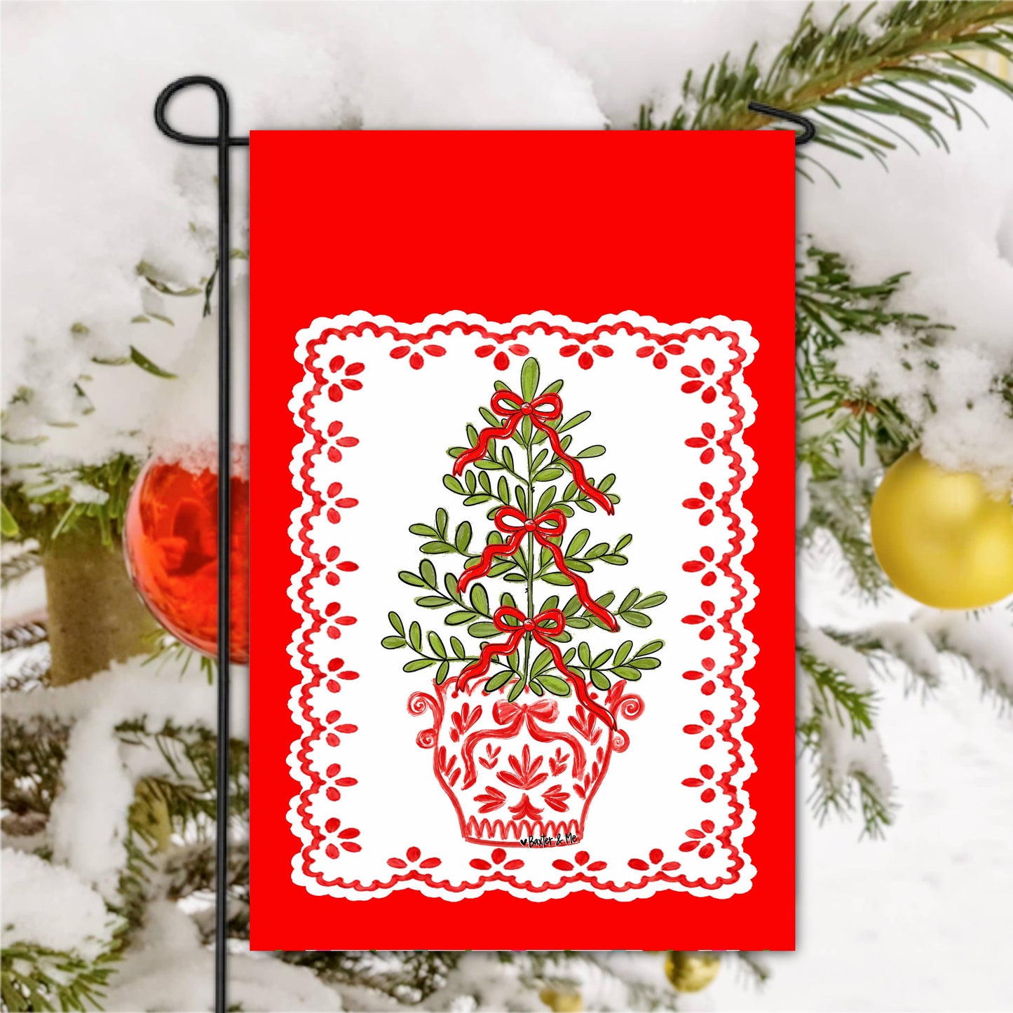 Red White Tree with Bows Garden Flag