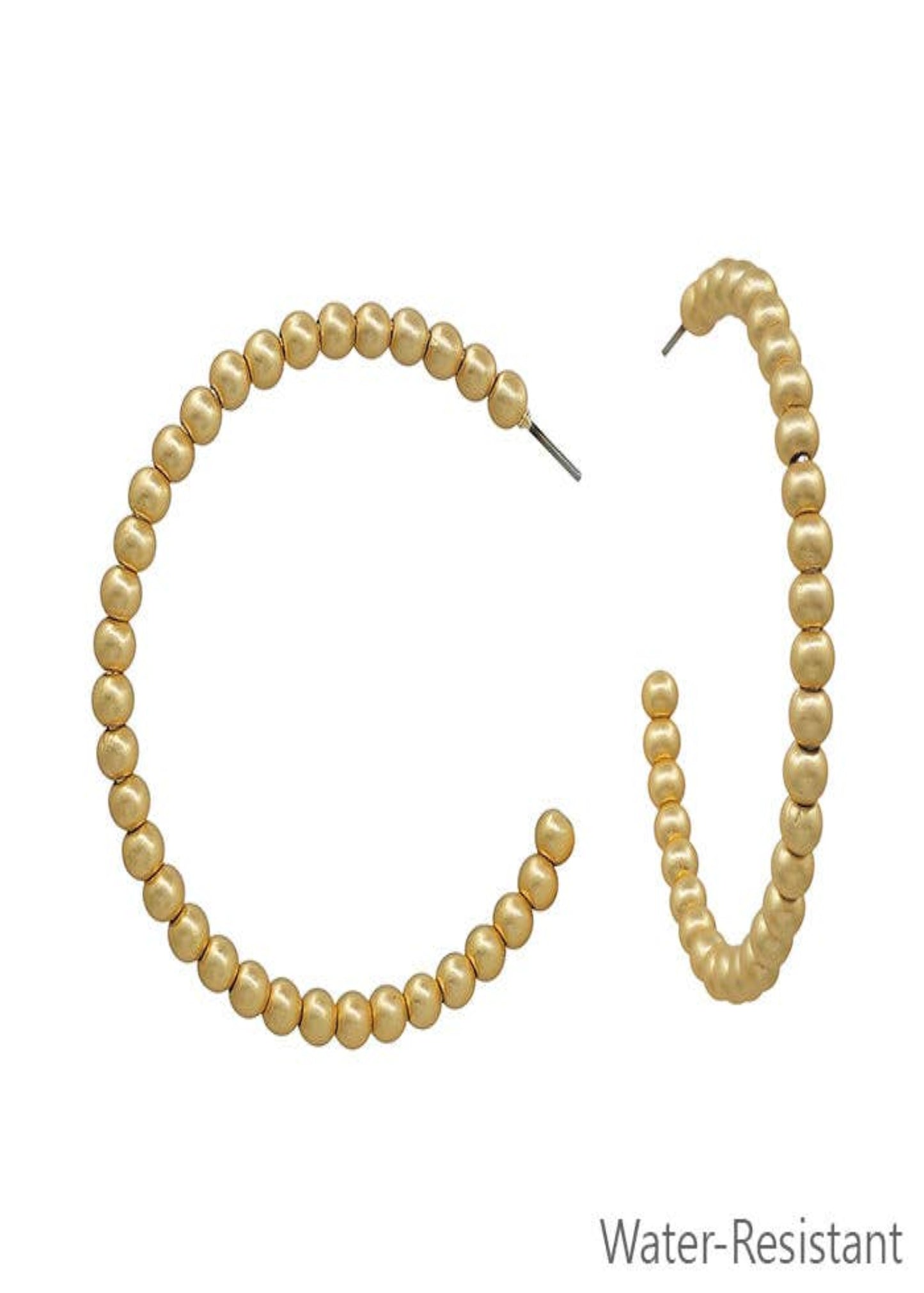 Water Resistant 2" 4MM Matte Gold Beaded Hoop Earring