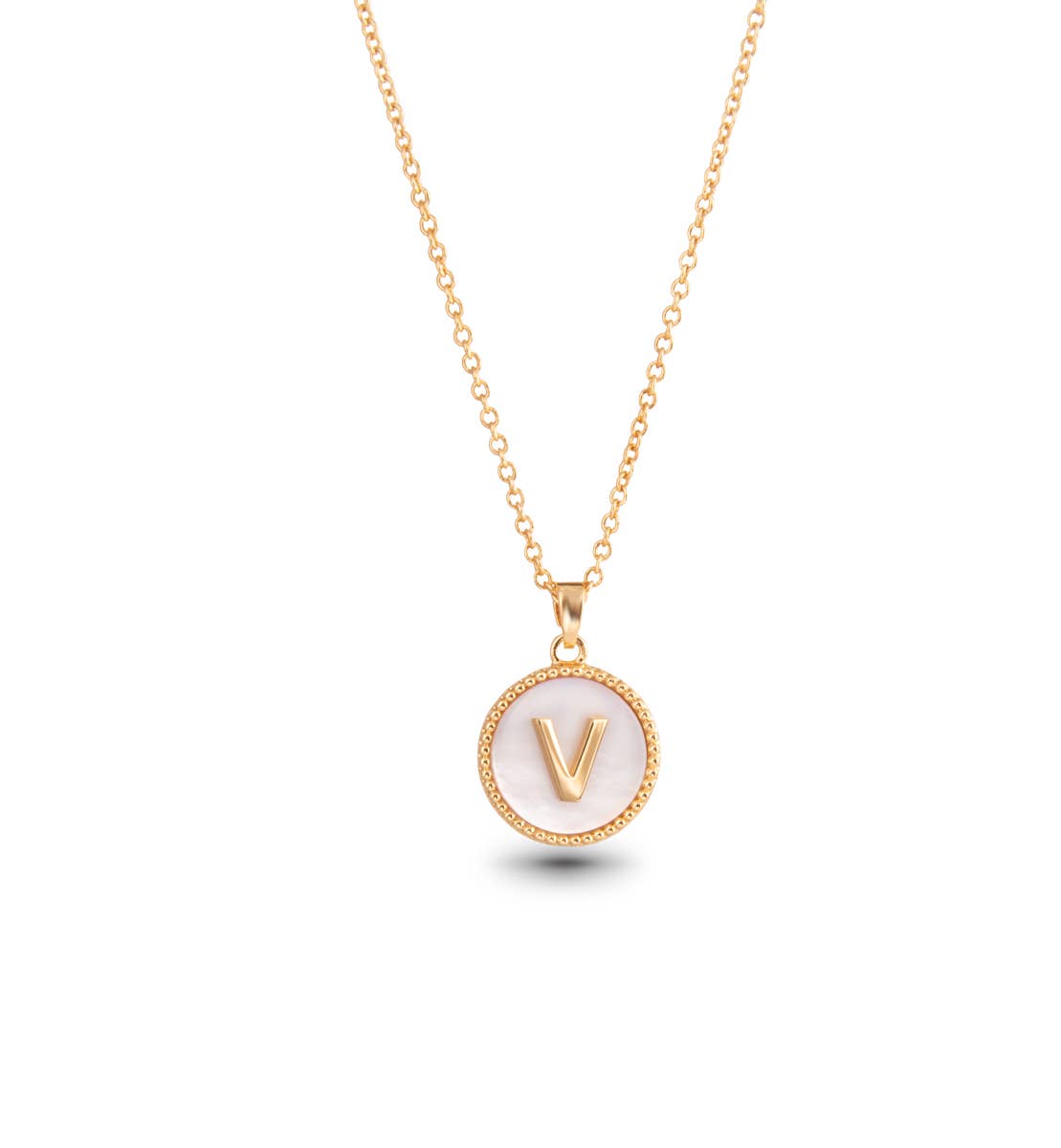 Gold Mother of Pearl Initial Necklaces | 18 Letters