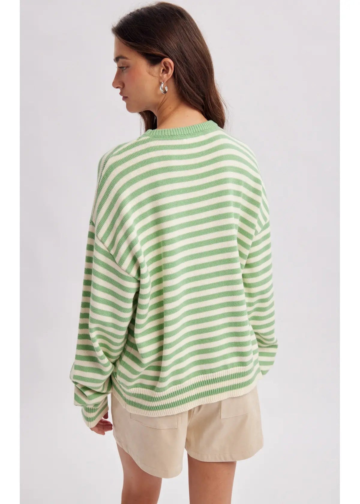 STRIPED FISH SWEATER - PISTACHIO/CREAM