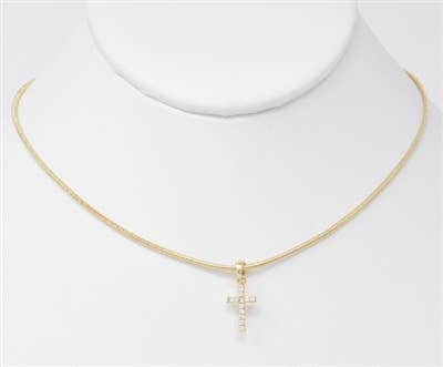 Gold Snake Chain with Rhinestone Cross 16"-18" Necklace